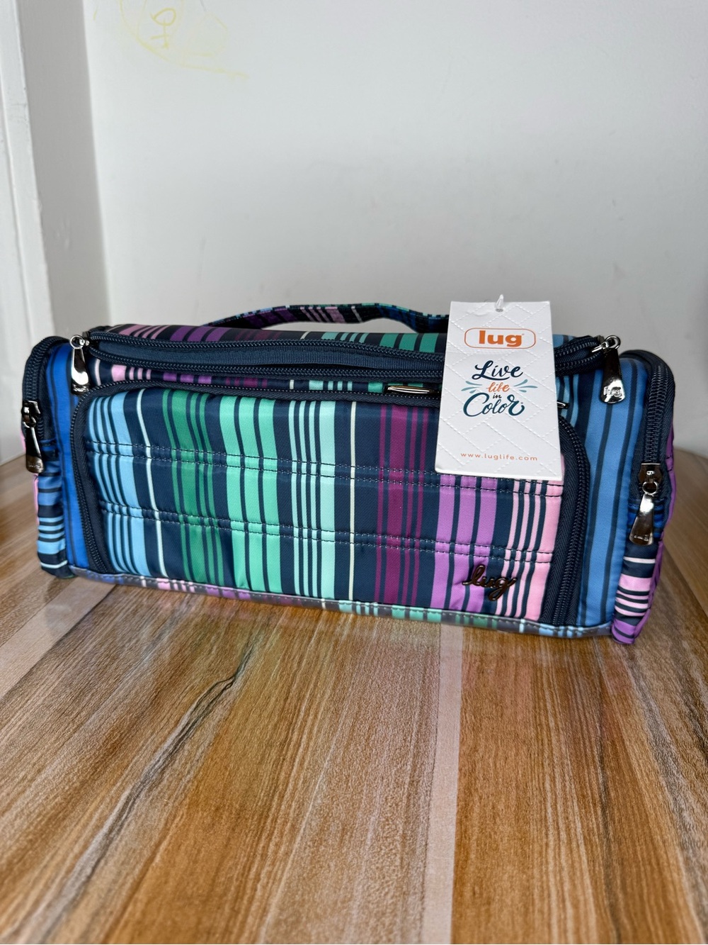 🆕 LUG Trolley Travel Cosmetic Makeup Case Love Stripe Multi Zip Pockets
